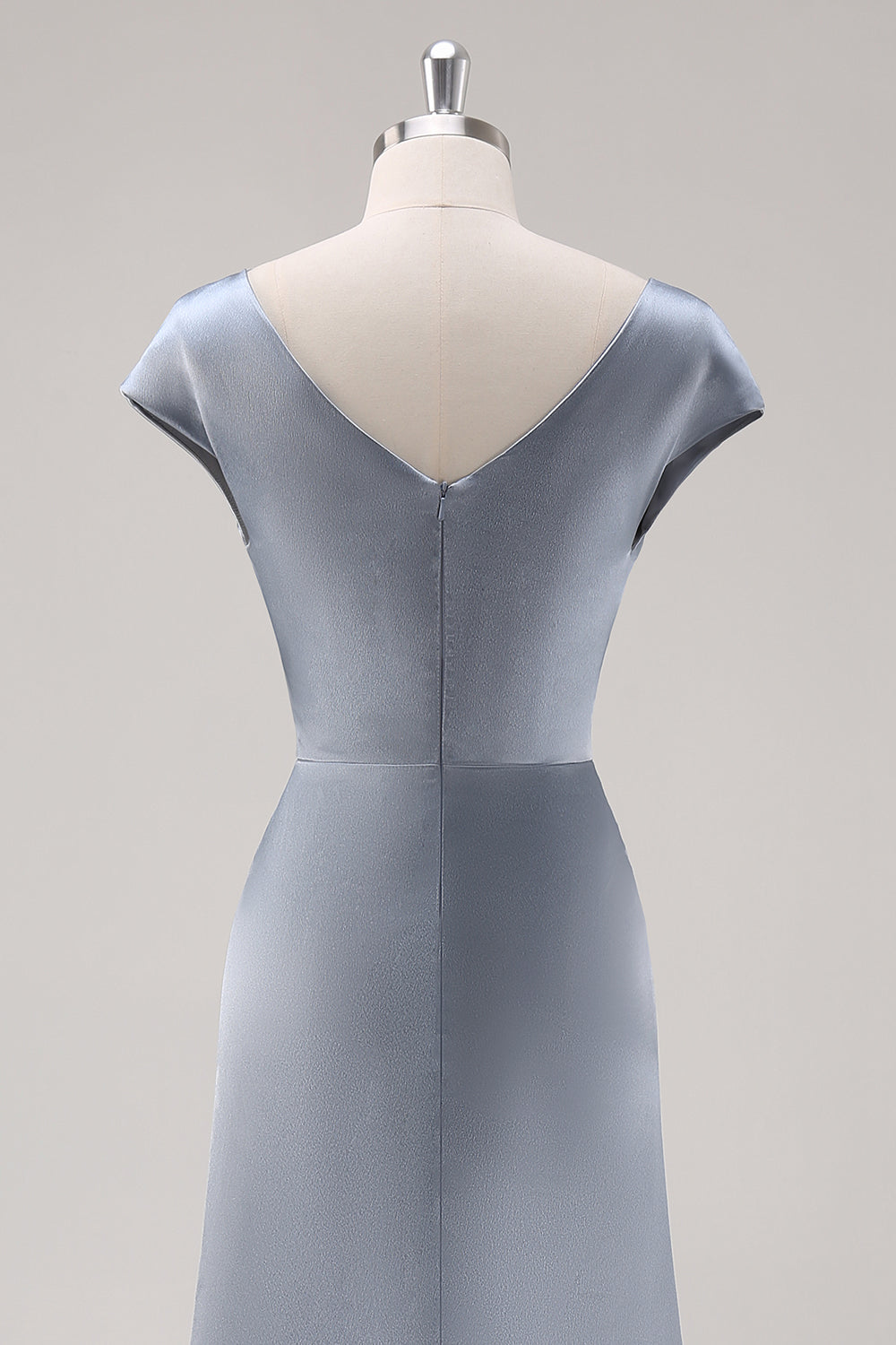 Grey Blue Satin Cowl Collar Maxi Bridesmaid Dress