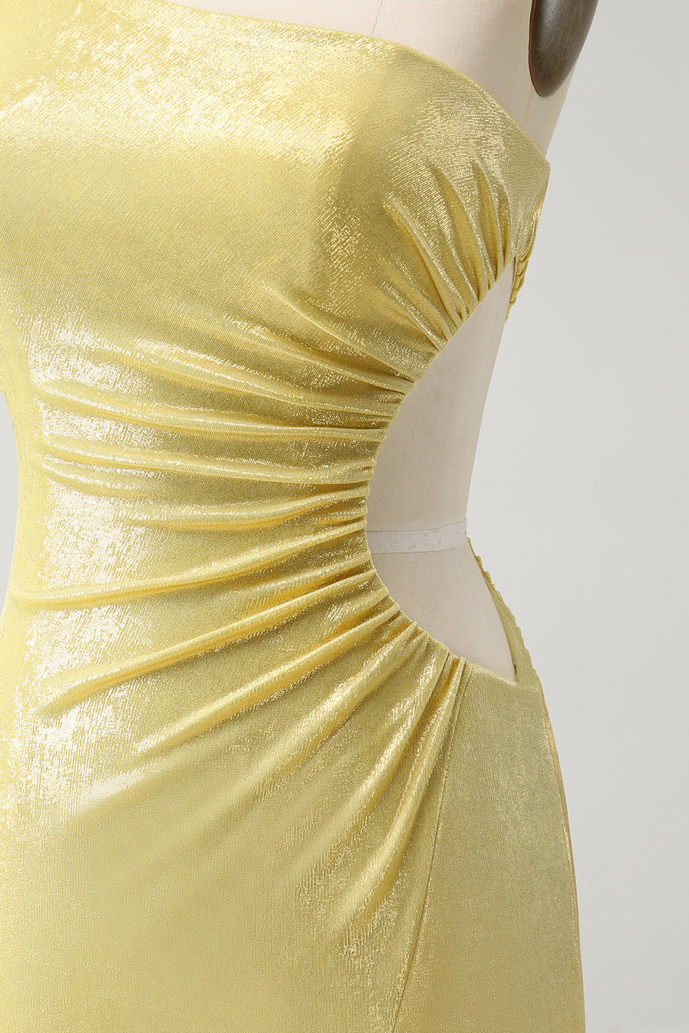 Stylish Yellow Bodycon One Shoulder Short Prom Dress with Hollow Out