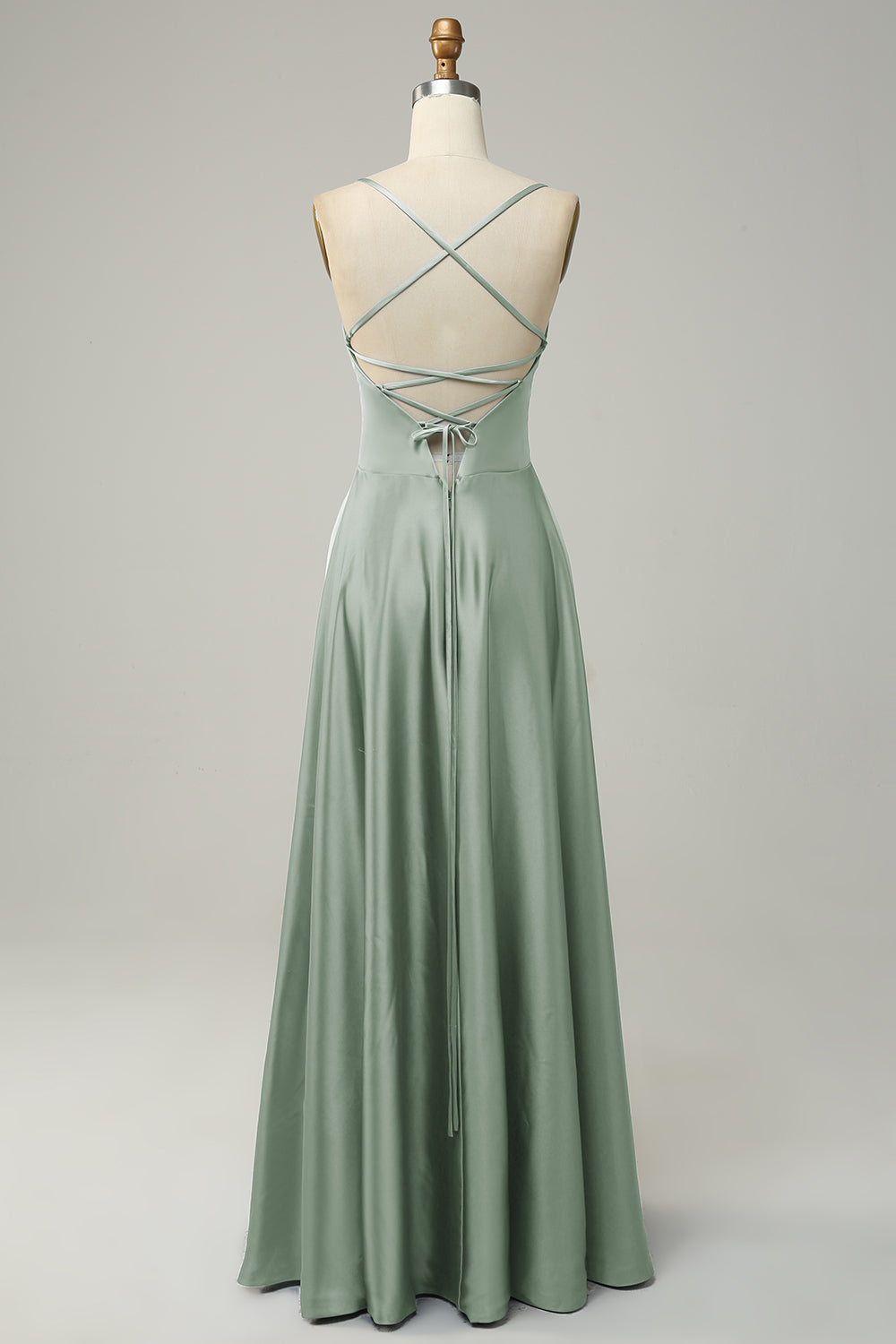 Grey Blue Halter A Line Long Bridesmaid Dress