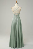 Grey Blue Halter A Line Long Bridesmaid Dress