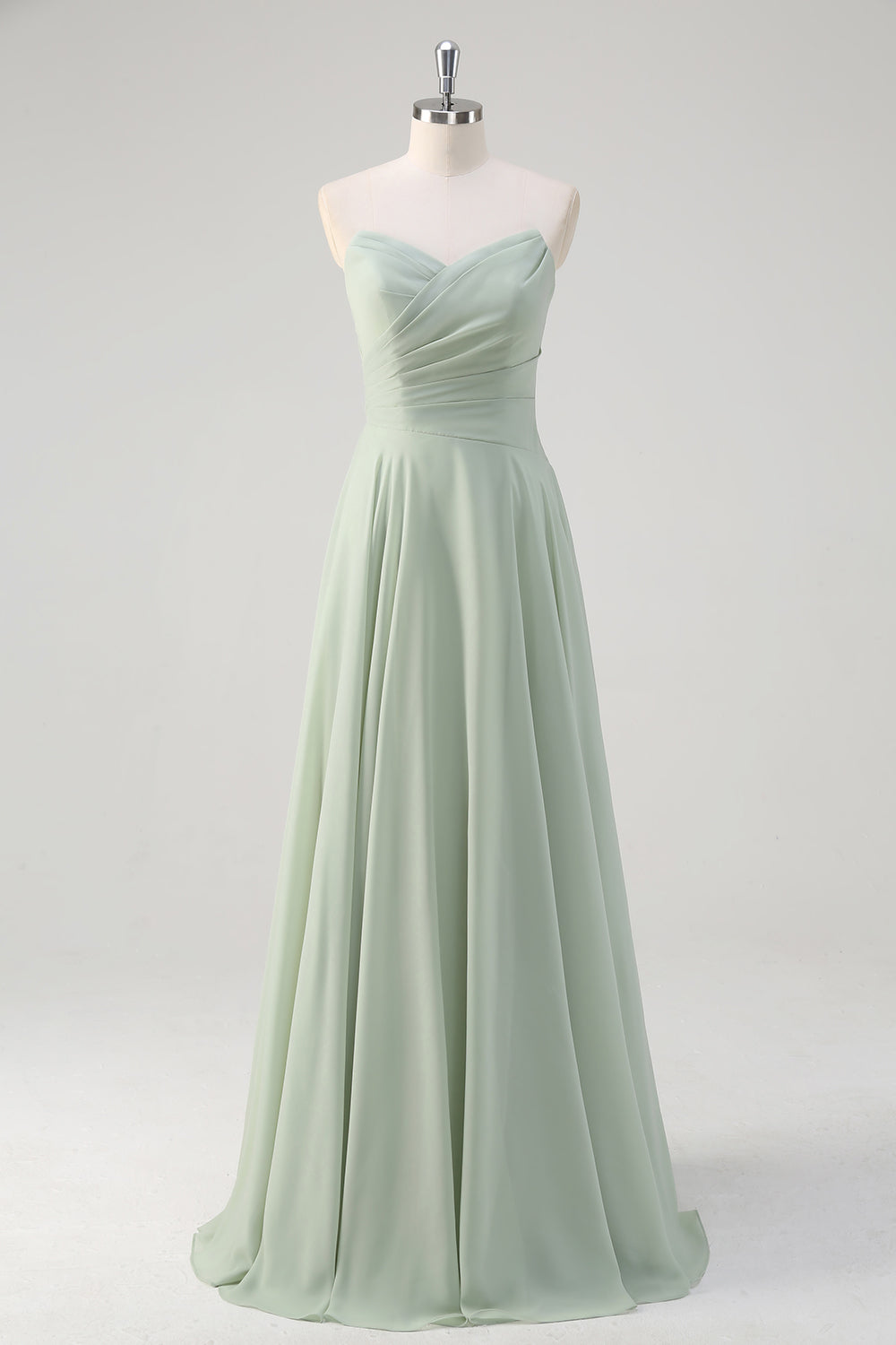 Matcha Strapless Ruched A-Line Chiffon Bridesmaid Dress