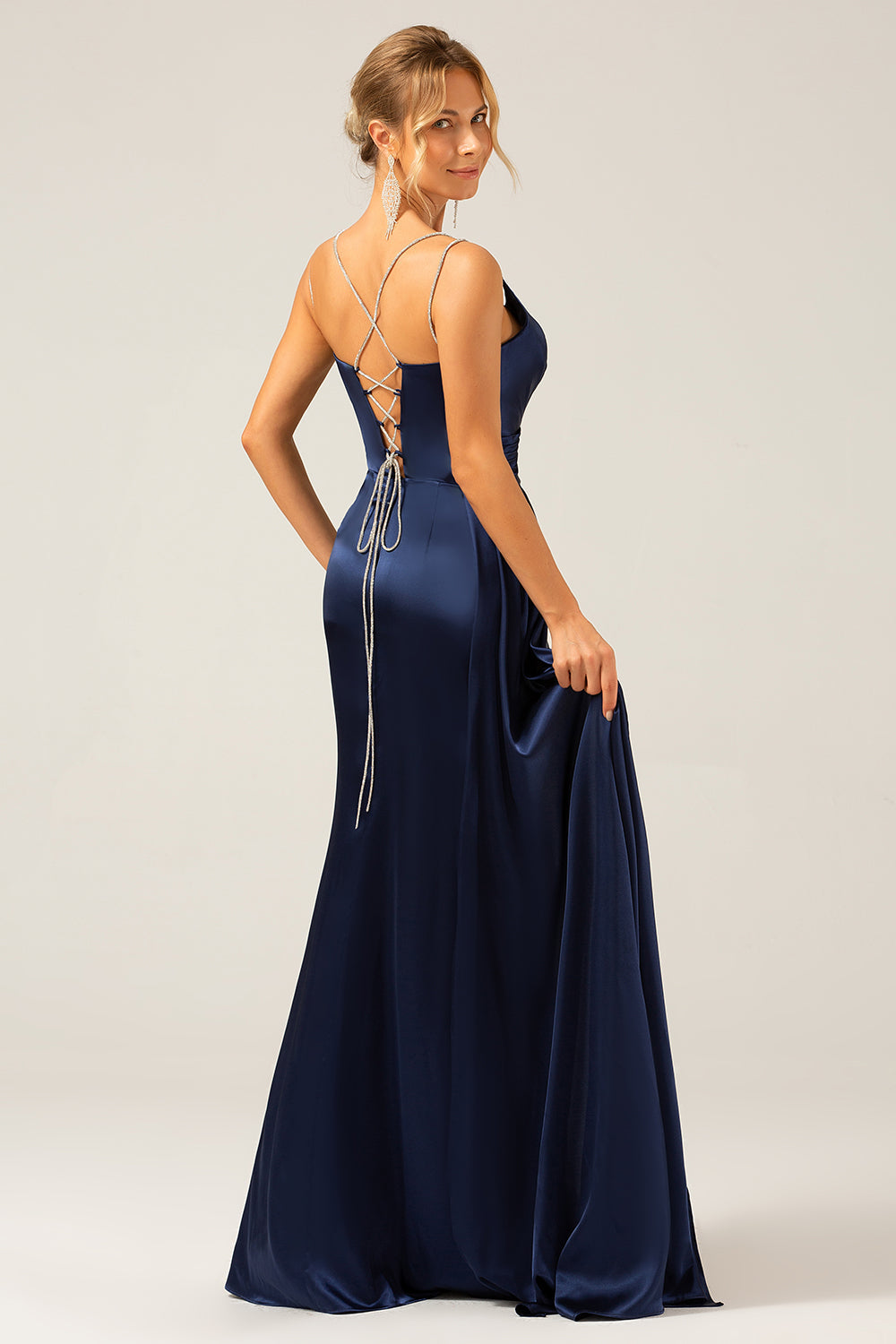 Dusty Rose Mermaid Spaghetti Straps Long Prom Dress With Slit