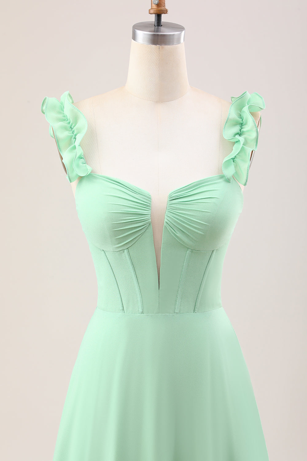 Spaghetti Straps Green Corset A Line Long Bridesmaid Dress