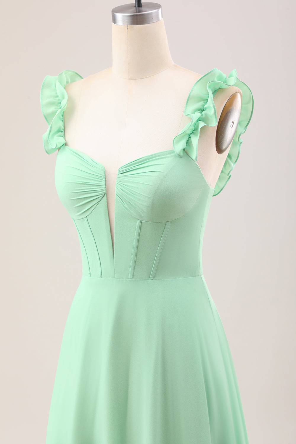 Spaghetti Straps Green Corset A Line Long Bridesmaid Dress