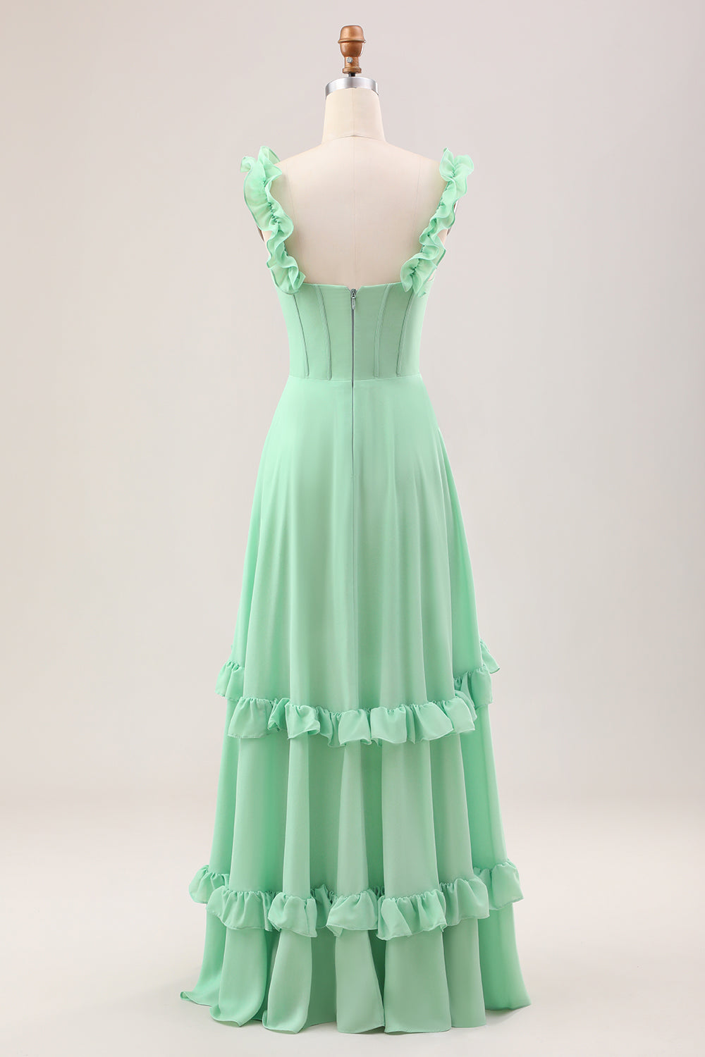 Spaghetti Straps Green Corset A Line Long Bridesmaid Dress