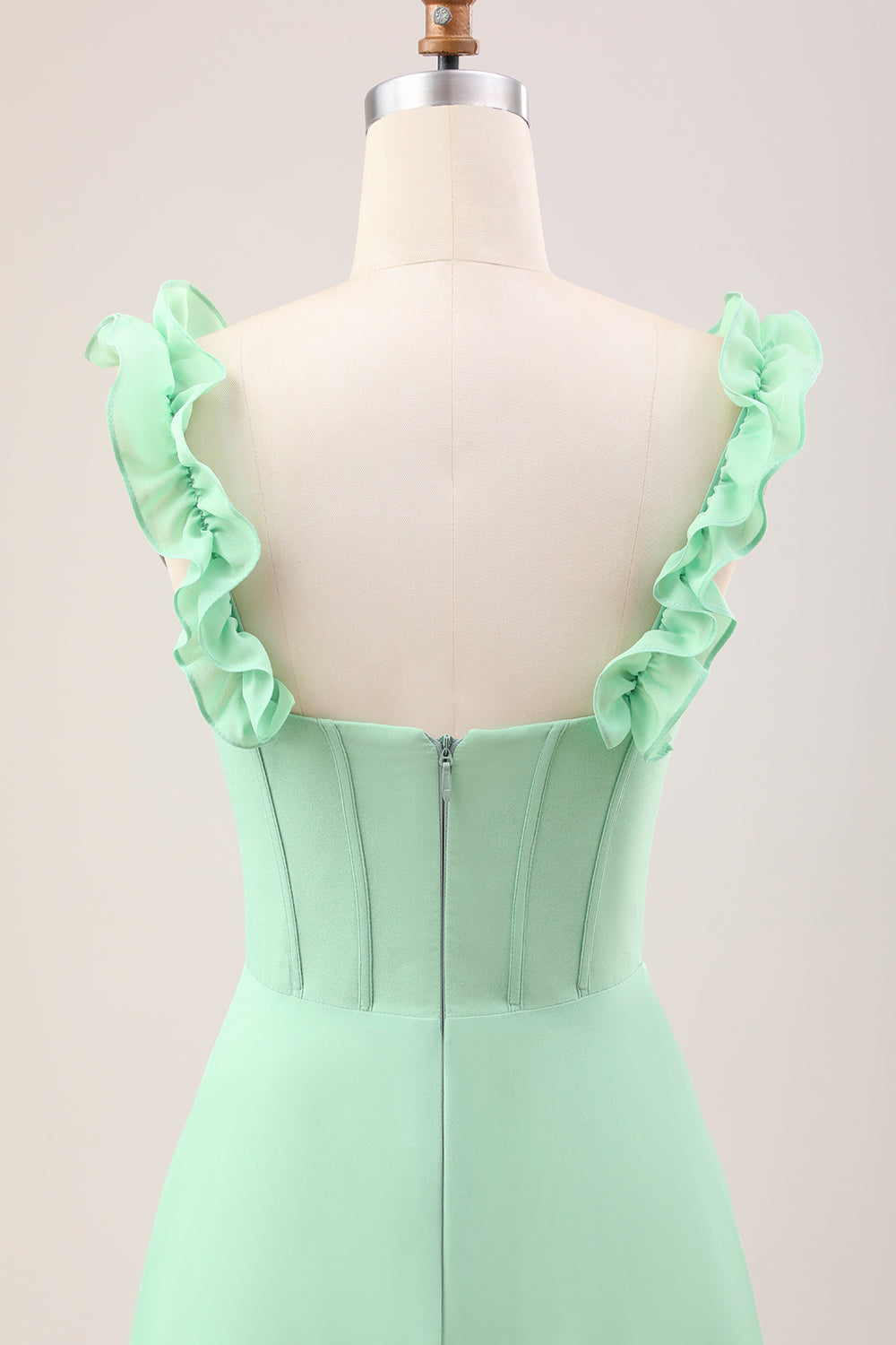Spaghetti Straps Green Corset A Line Long Bridesmaid Dress