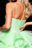 Sparkly Green Tulle Ruffled Corset Short Prom Dress