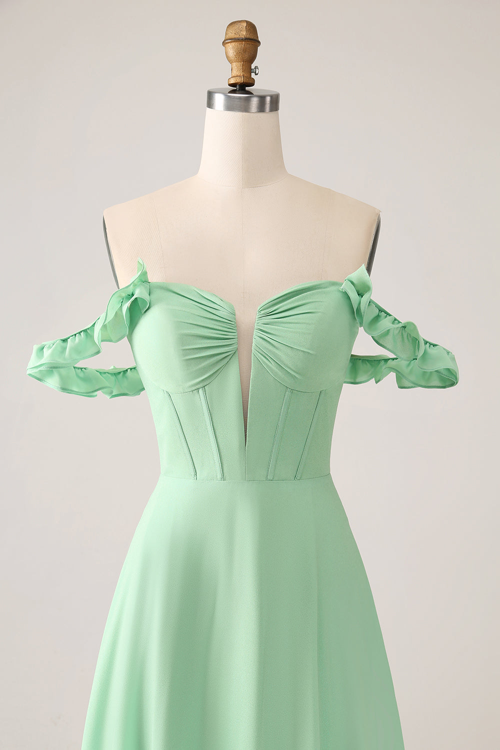 Spaghetti Straps Green Corset A Line Long Bridesmaid Dress