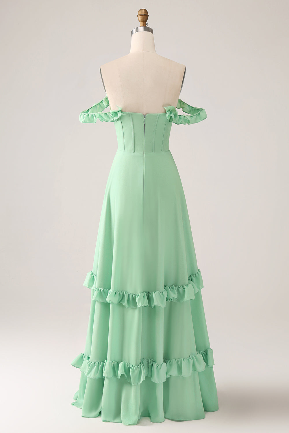 Spaghetti Straps Green Corset A Line Long Bridesmaid Dress
