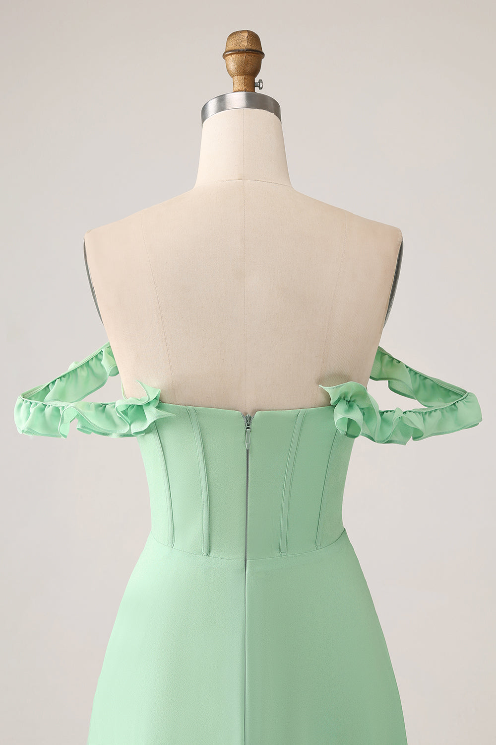Spaghetti Straps Green Corset A Line Long Bridesmaid Dress