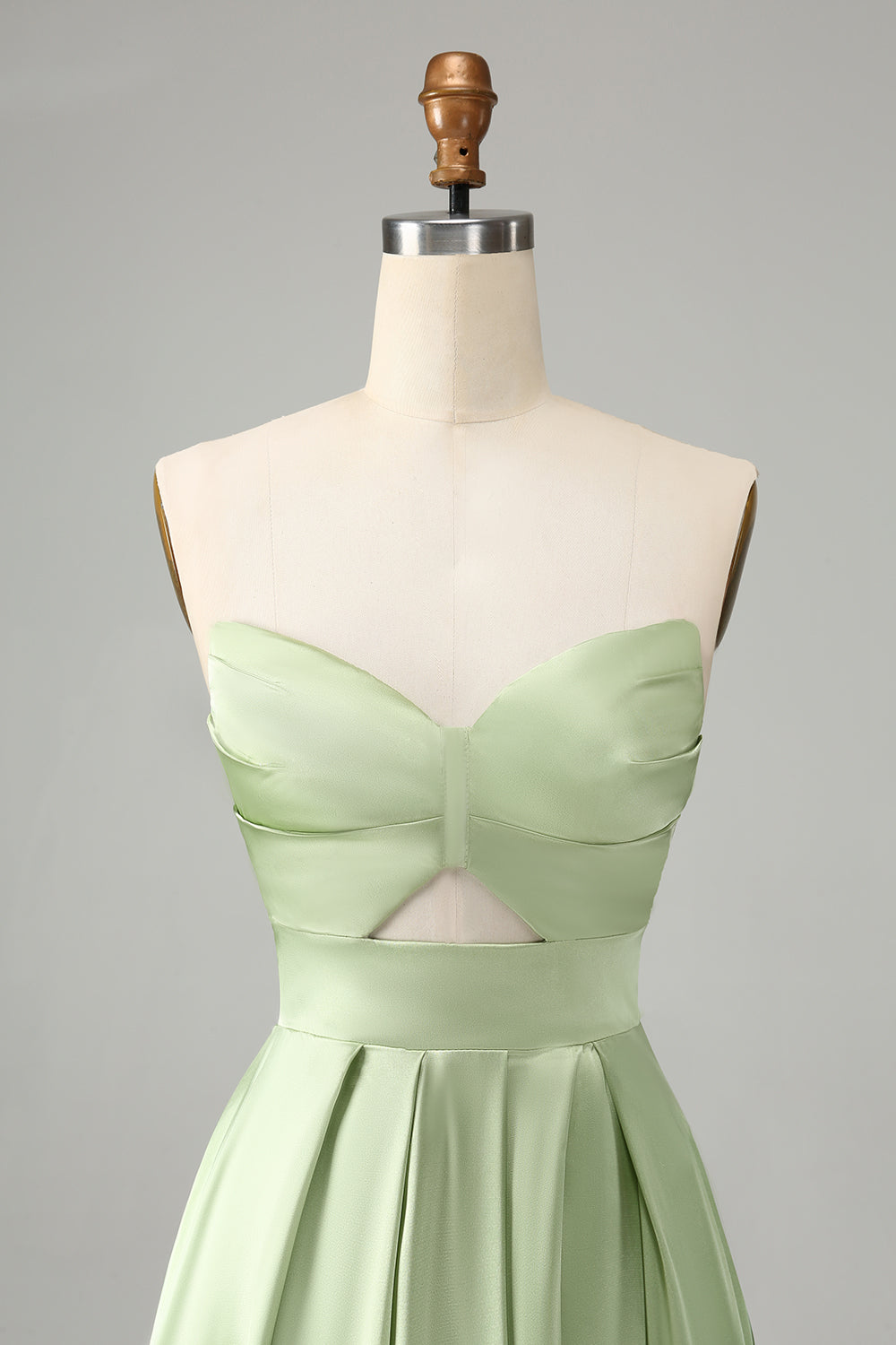 Green Satin A Line Lace Up Bridesmaid Dress with Slit