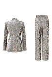 Sparkly Grey Peak Lapel 2 Piece Floral Women Prom Suits with Sequins