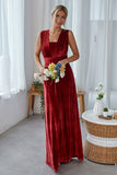 Burgundy A-Line Convertible Velvet Long Bridesmaid Dress