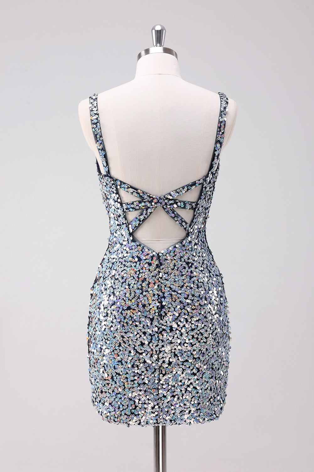 Sparkly Silver Bodycon V-Neck Short Prom Dress with Sequins