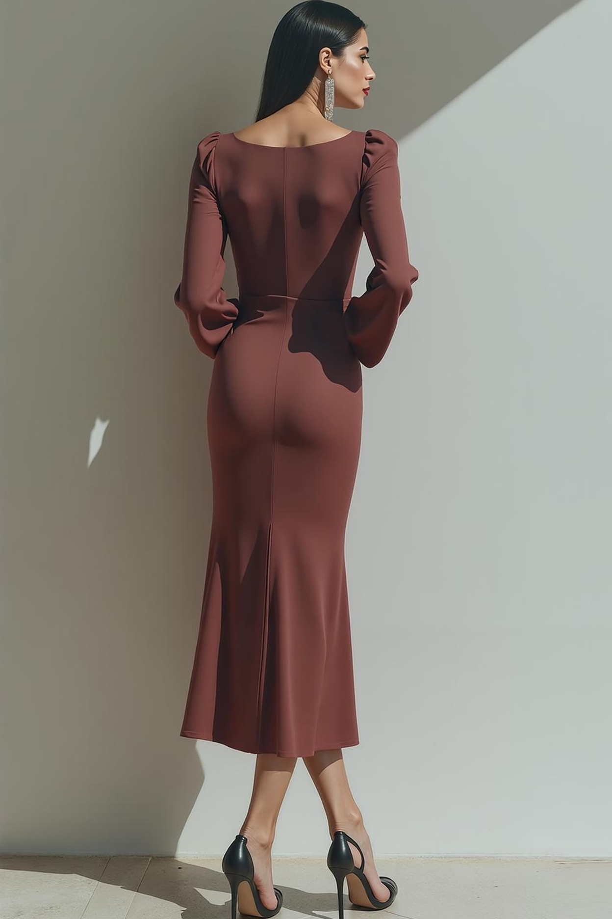 Desert Rose Satin V Neck Sheath Long Formal Dress with Slit