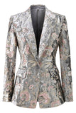 Sparkly Grey Peak Lapel 2 Piece Floral Women Prom Suits with Sequins