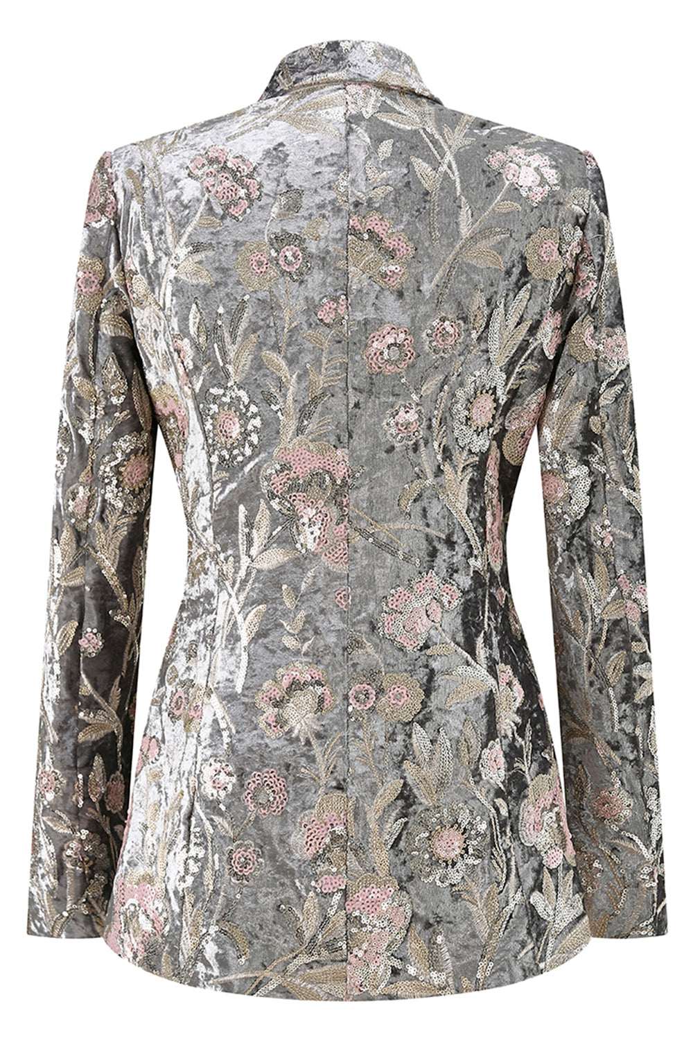 Sparkly Grey Peak Lapel 2 Piece Floral Women Prom Suits with Sequins