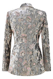 Sparkly Grey Peak Lapel 2 Piece Floral Women Prom Suits with Sequins