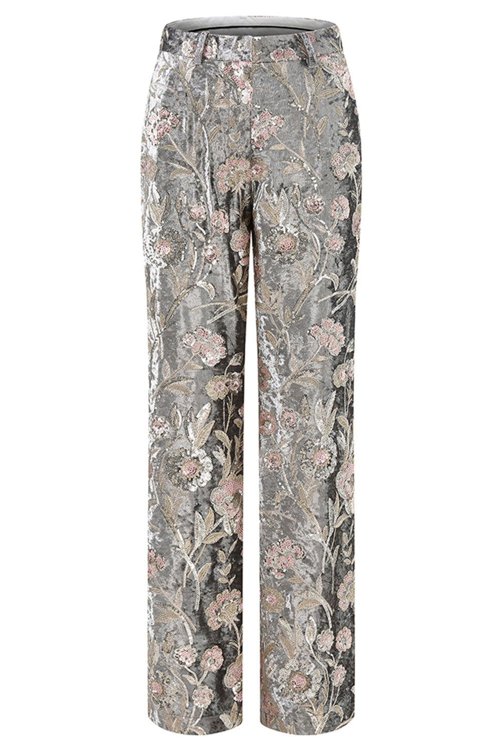 Sparkly Grey Peak Lapel 2 Piece Floral Women Prom Suits with Sequins