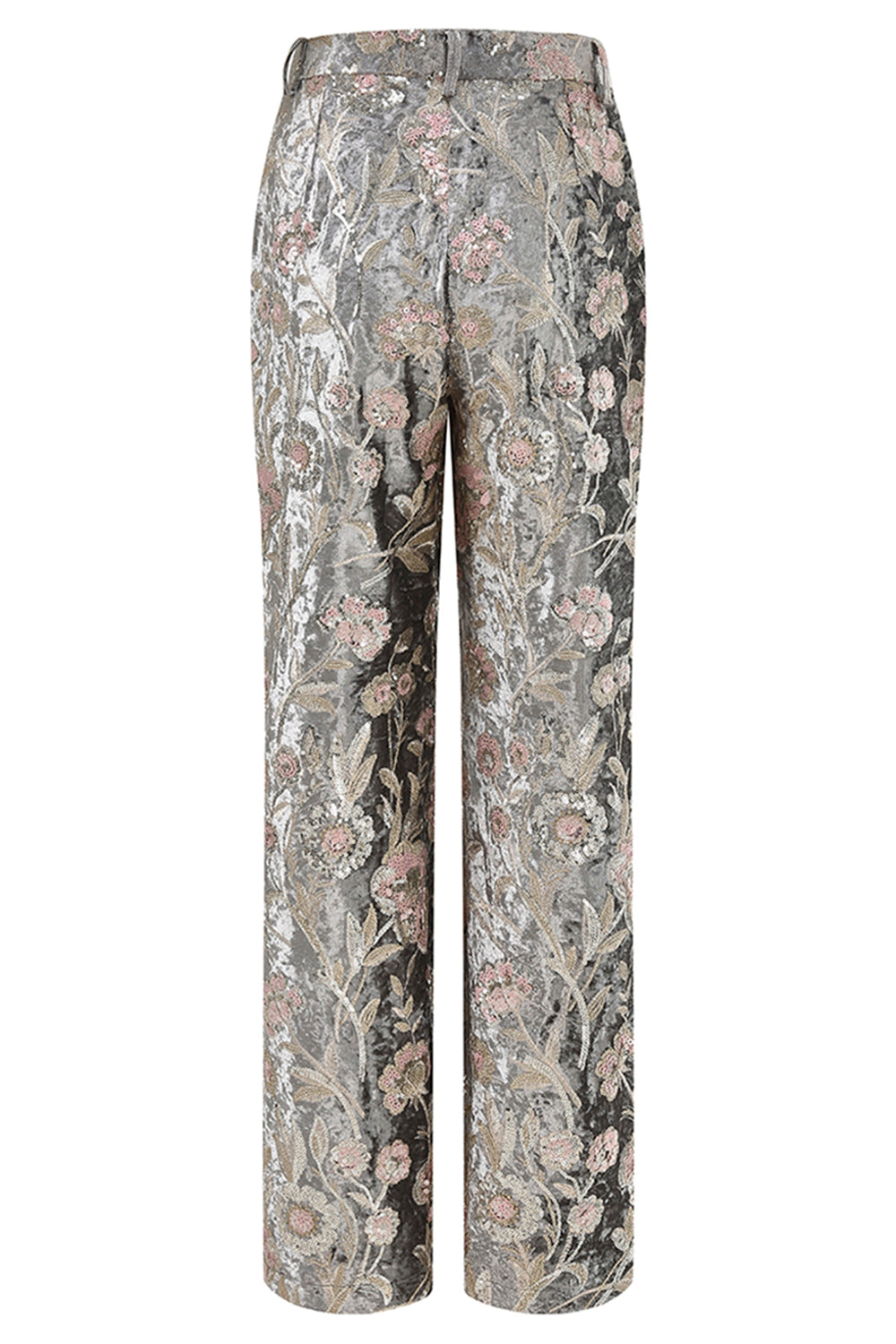Sparkly Grey Peak Lapel 2 Piece Floral Women Prom Suits with Sequins
