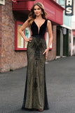 Black V Neck Embroidered Backless Mermaid Dress