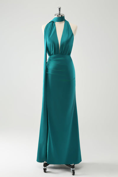 Peacock Sheath V-Neck Backless Wedding Guest Dress with Slit main image 0