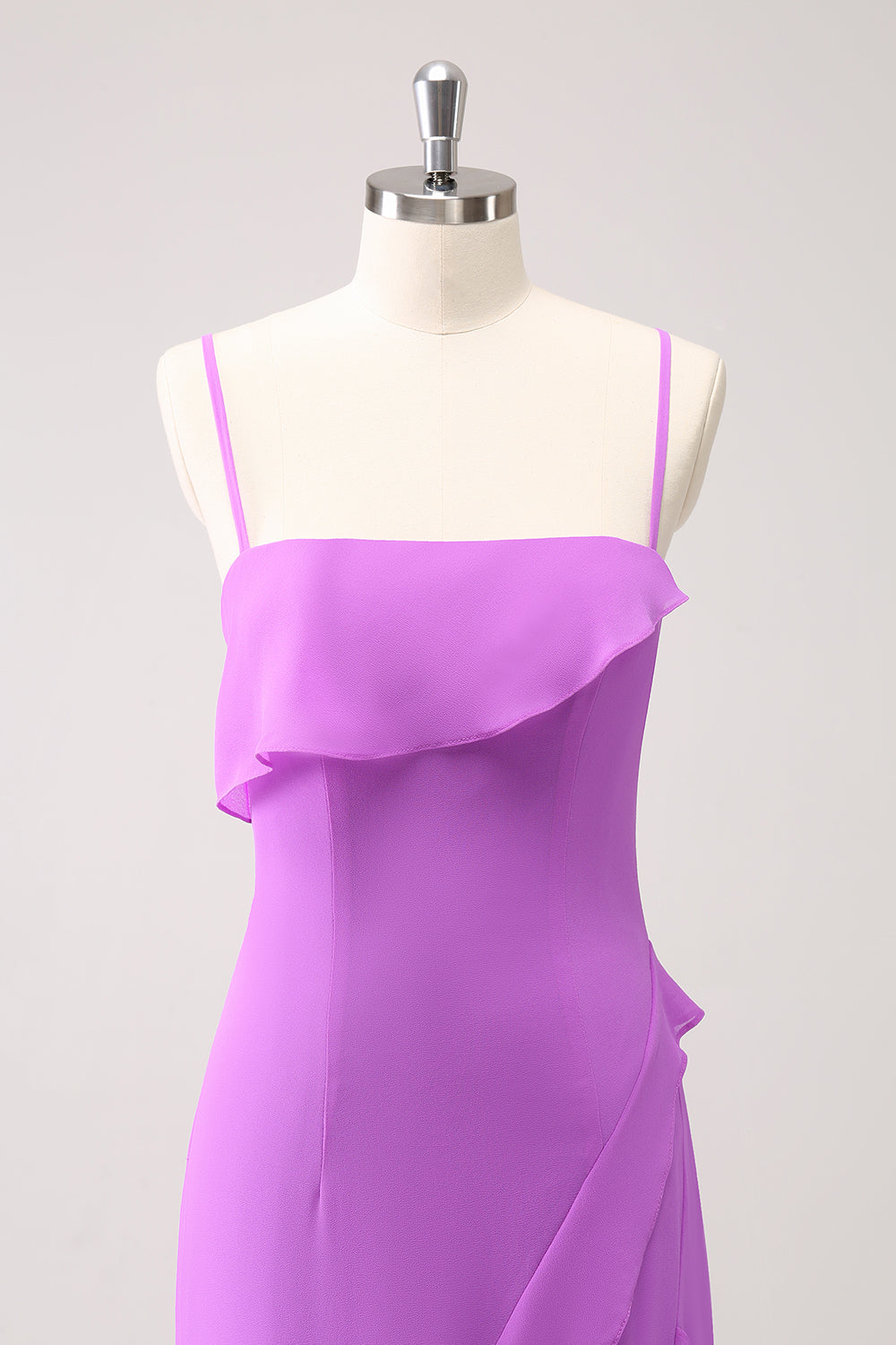 Tahiti Spaghetti Straps Sheath Chiffon Bridesmaid Dress with Ruffles