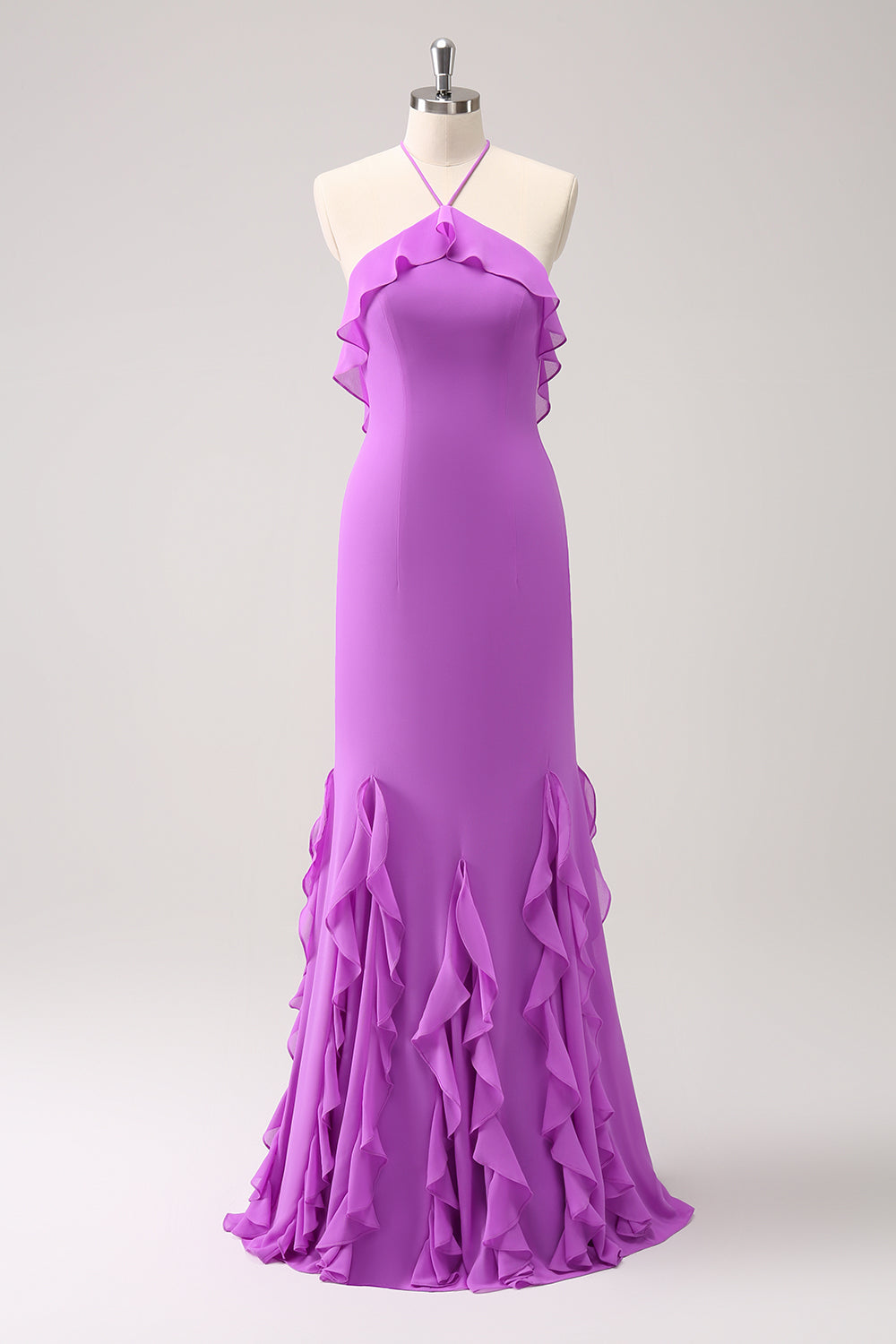 Tahiti Halter Mermaid Chiffon Bridesmaid Dress with Ruffles