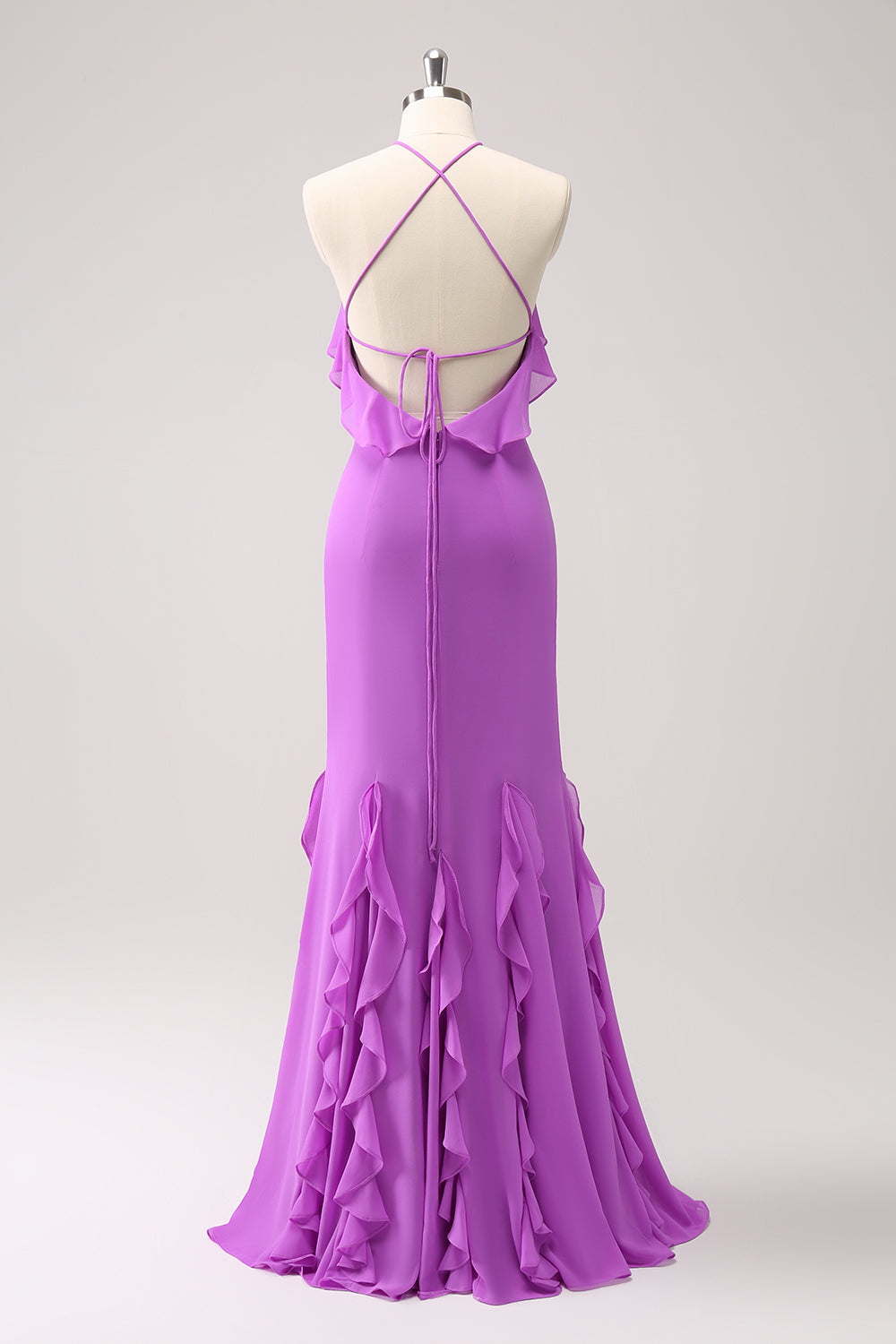 Tahiti Halter Mermaid Chiffon Bridesmaid Dress with Ruffles