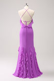 Tahiti Halter Mermaid Chiffon Bridesmaid Dress with Ruffles