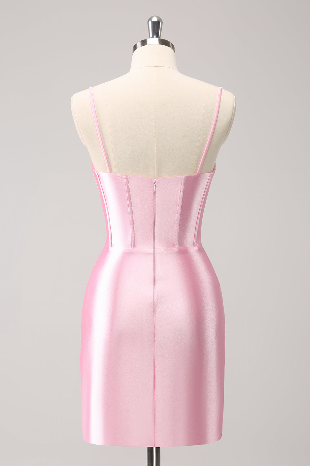 Sparkly Pink Spaghetti Straps Tight Prom Dress with Beading