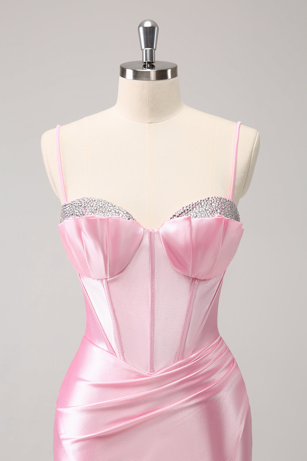 Sparkly Pink Spaghetti Straps Tight Prom Dress with Beading