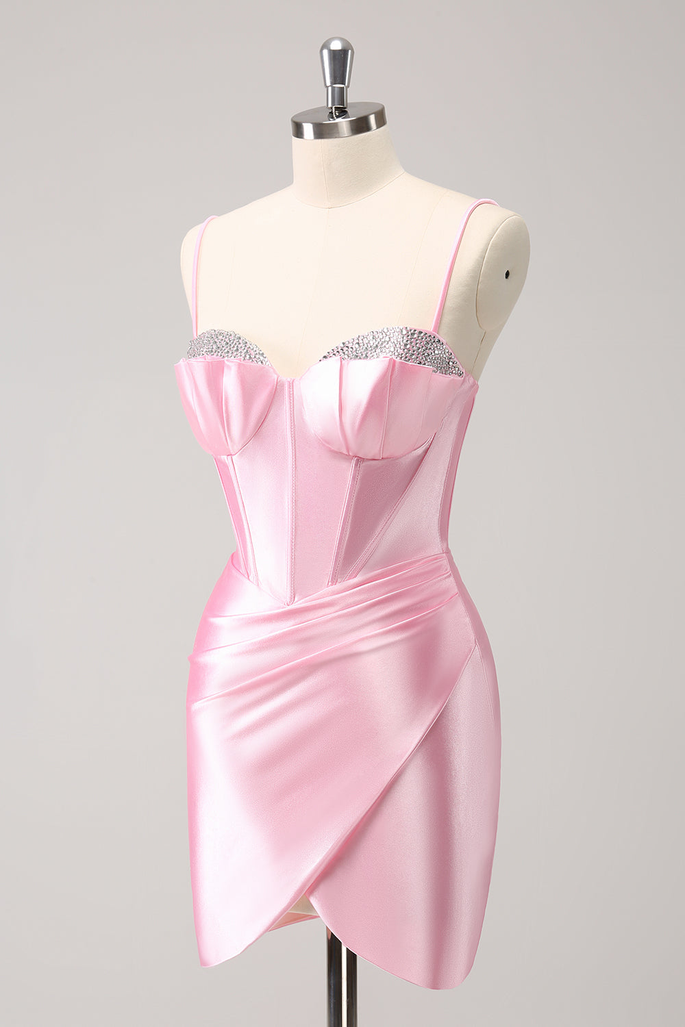 Sparkly Pink Spaghetti Straps Tight Prom Dress with Beading