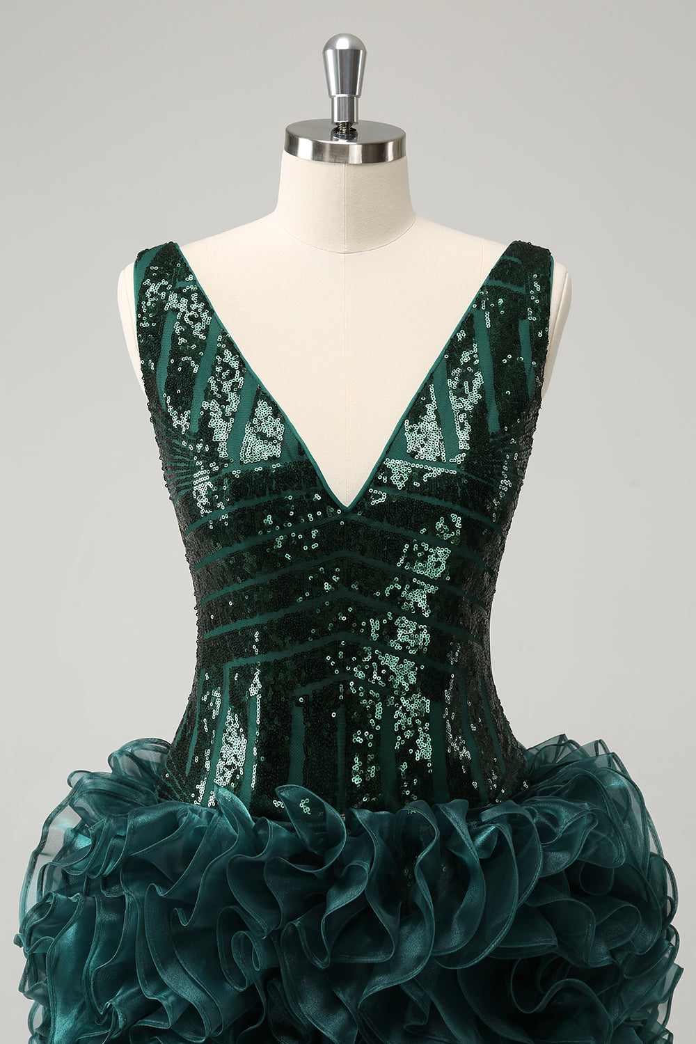 Sparkly Navy V Neck Sequins Prom Dress with Detachable Ruffles
