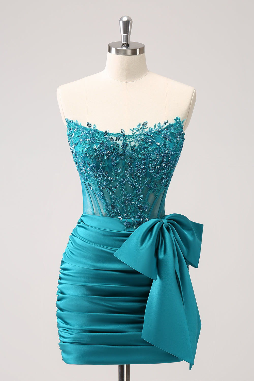 Sparkly Navy Strapless Beaded Appliques Tight Prom Dress
