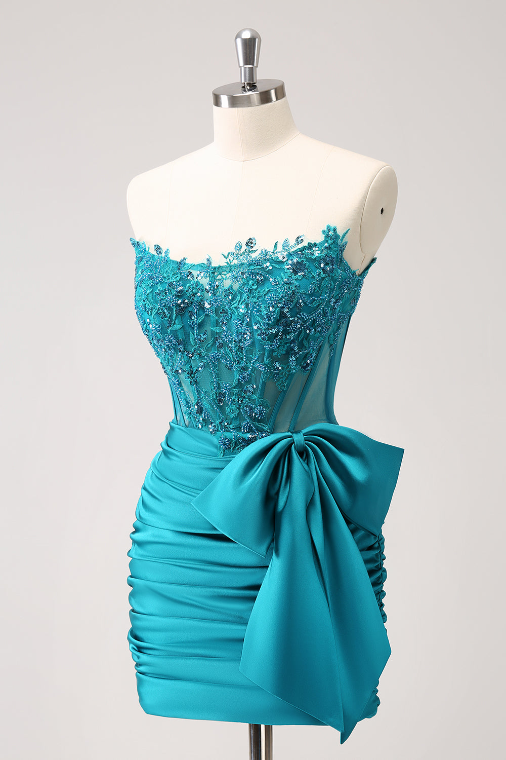 Sparkly Navy Strapless Beaded Appliques Tight Prom Dress