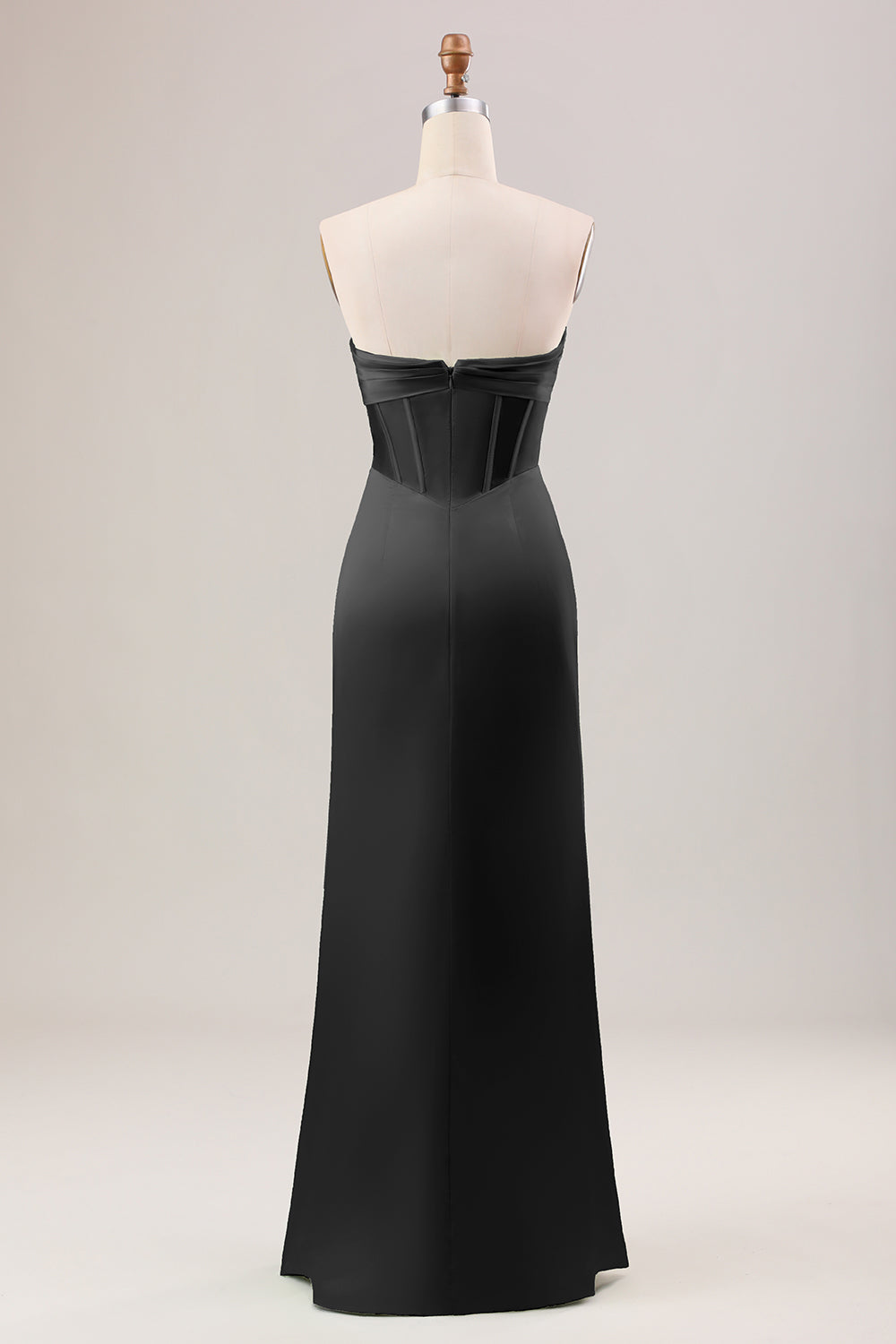 Blushing Pink Strapless Corset Pleated Satin Bridesmaid Dress with Slit