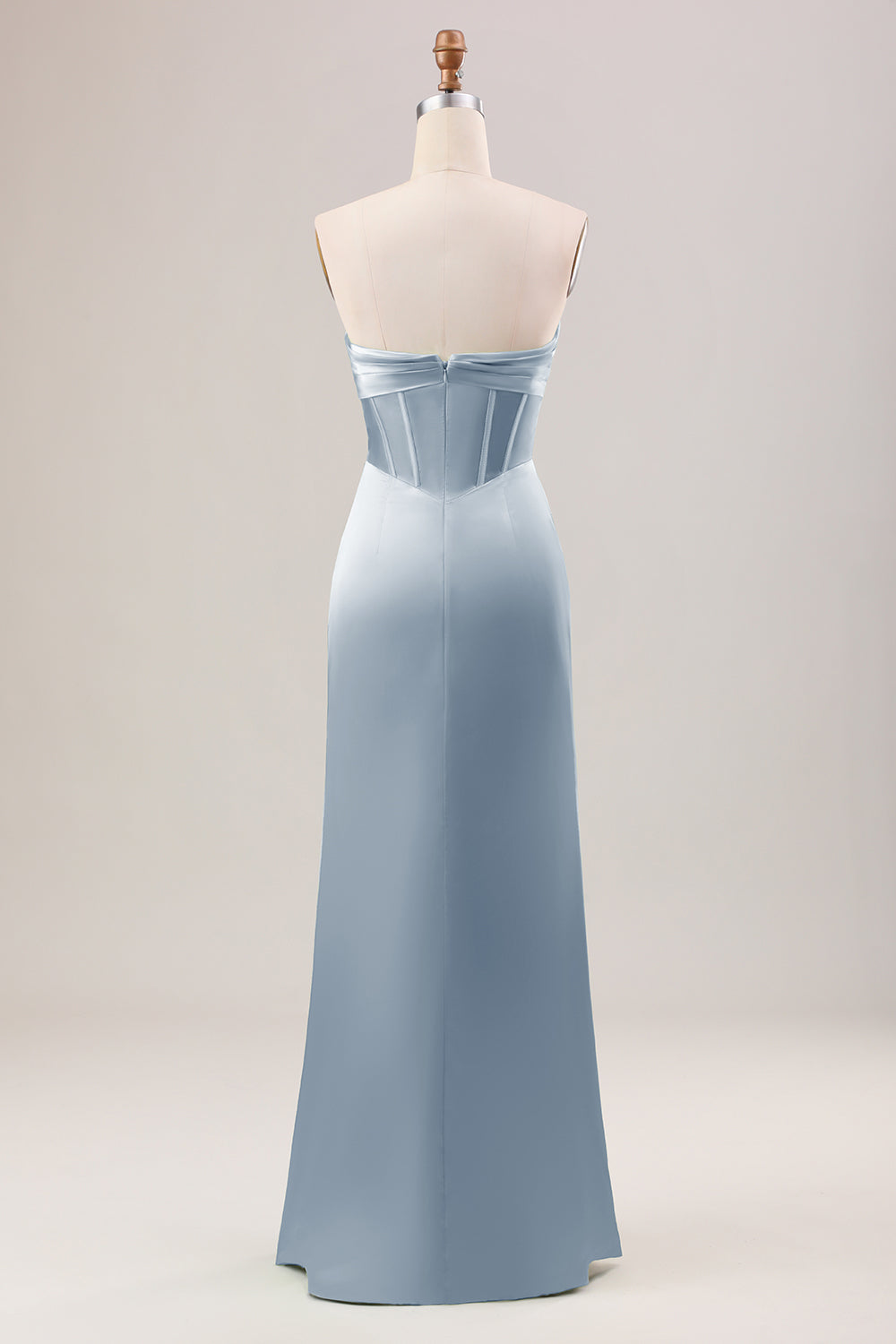 Green Strapless Corset Satin Bridesmaid Dress with Slit