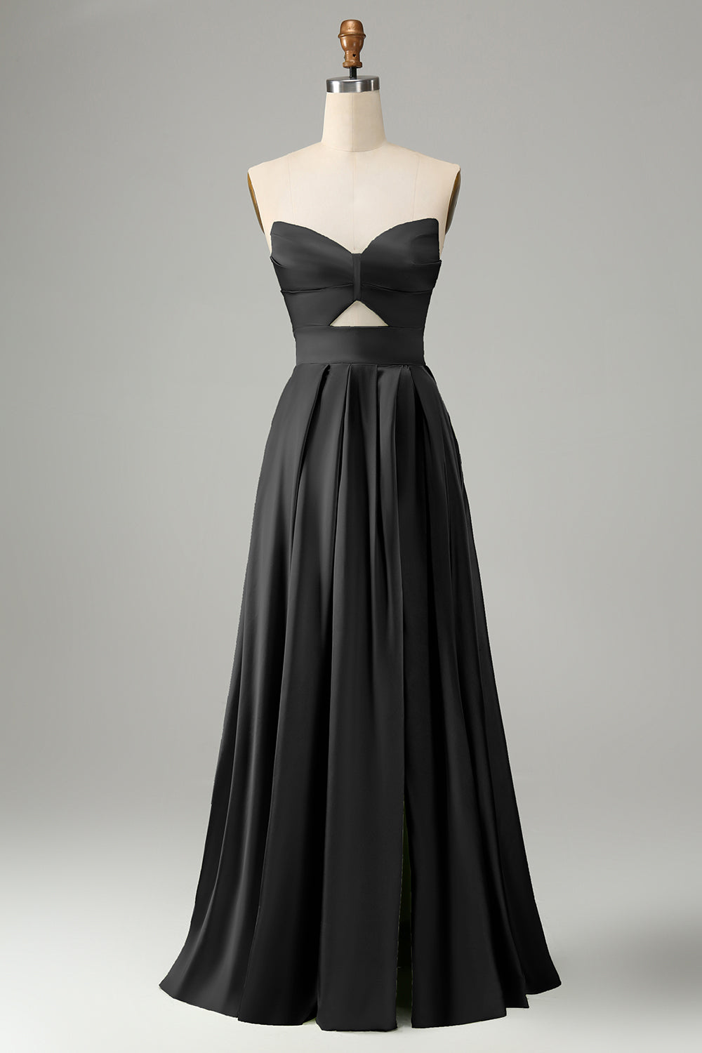 Black Strapless Cut Out Satin A Line Lace Up Long Bridesmaid Dress