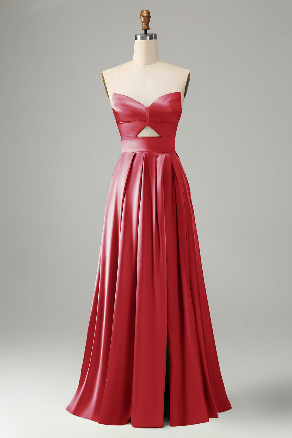 Black Strapless Cut Out Satin A Line Lace Up Long Bridesmaid Dress