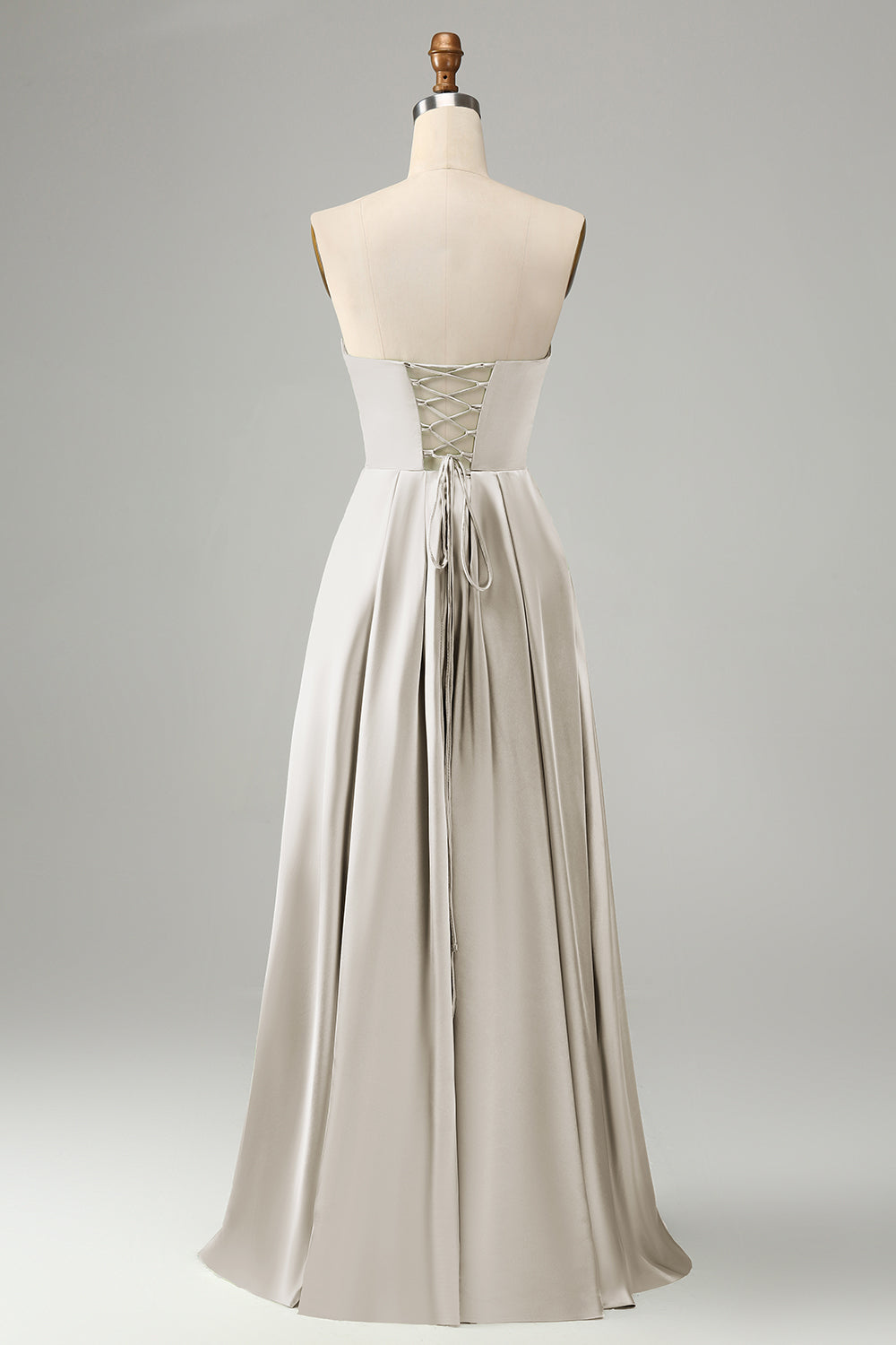 Black Strapless Cut Out Satin A Line Lace Up Long Bridesmaid Dress