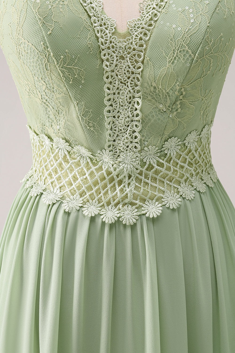 Green Bohemian A-Line Tiered Chiffon Bridesmaid Dress