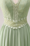 Green Bohemian A-Line Tiered Chiffon Bridesmaid Dress