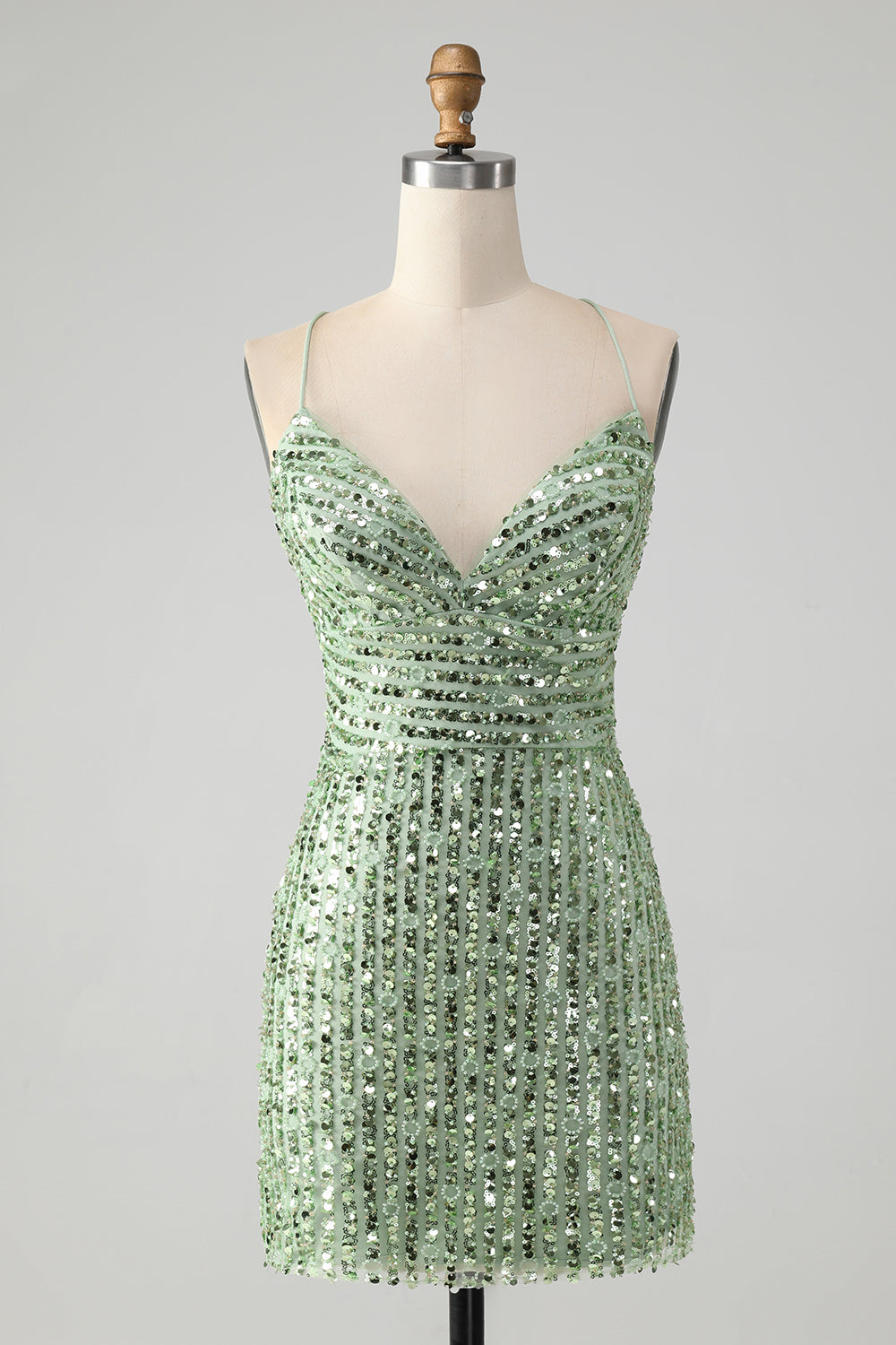 Sparkly Green Sequins Bodycon Lace Up Mini Prom Dress