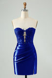 Royal Blue Sweetheart Applique Sequins Satin Mini Bodycon Prom Dress