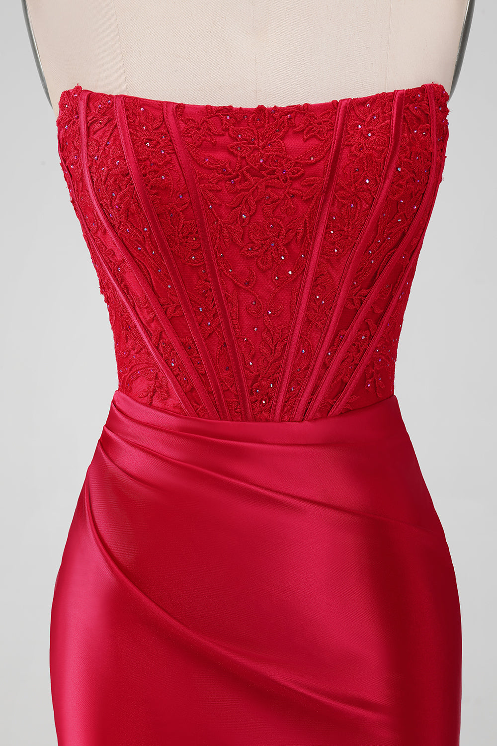Sparky Red Strapless Bodycon Short Prom Dress with Lace