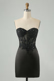 Sparkly Black Bodycon Sweetheart Corset Prom Dress with Appliques