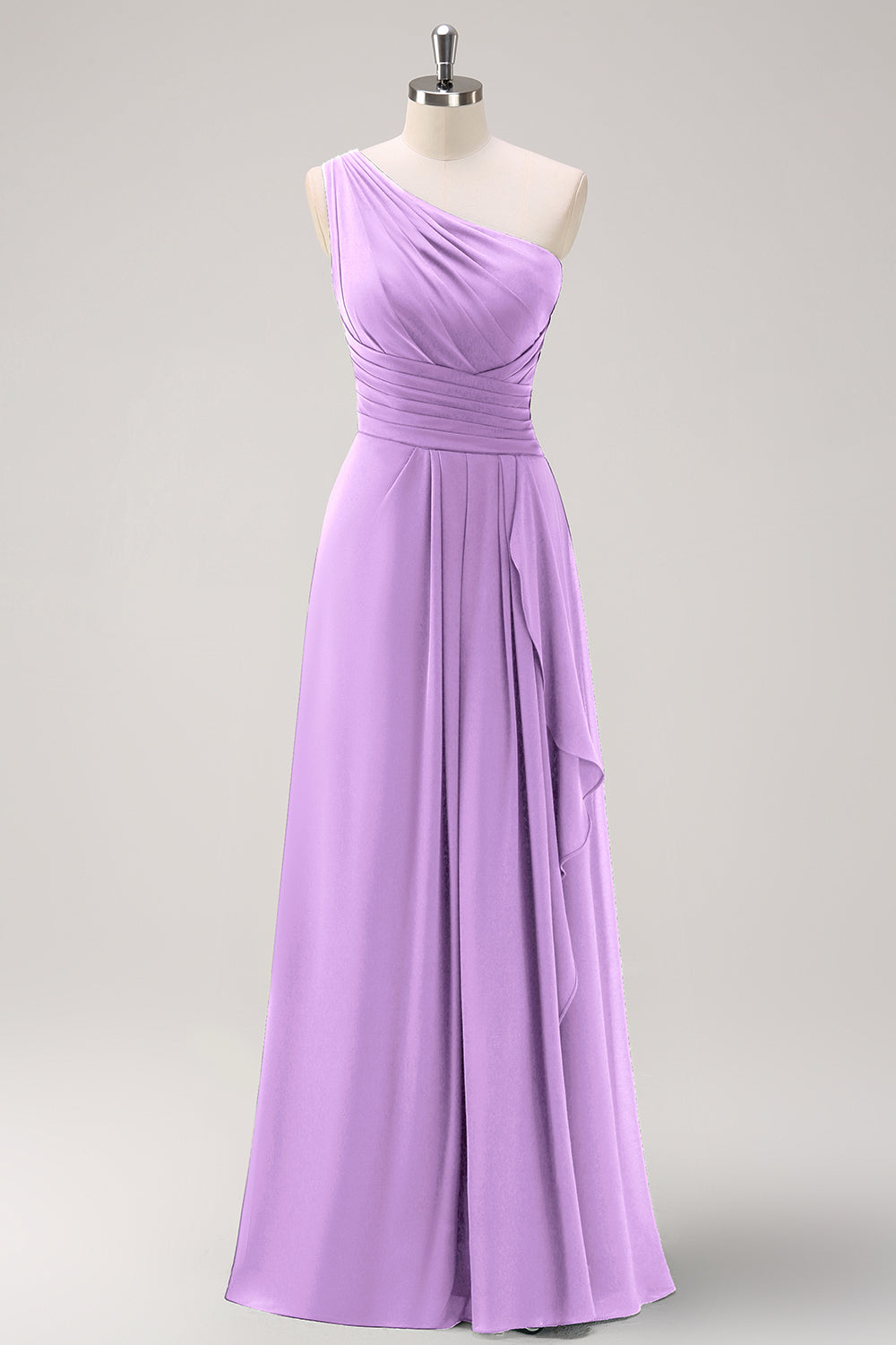 Eucalyptus One Shoulder A-Line Long Bridesmaid Dress with Slit