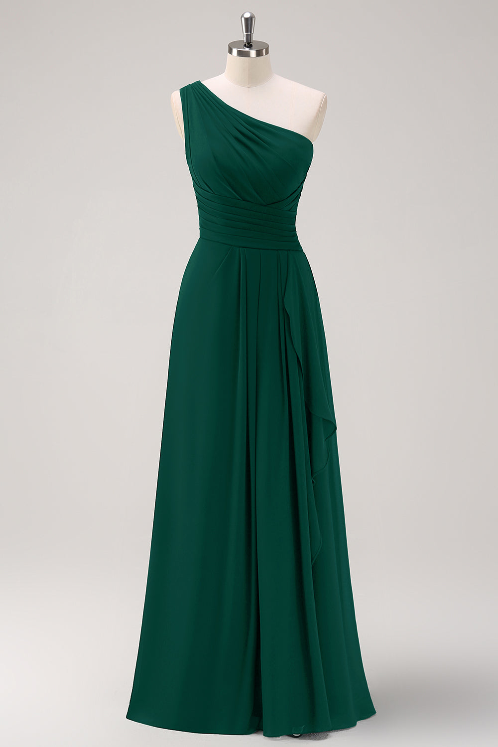 Eucalyptus One Shoulder A-Line Long Bridesmaid Dress with Slit