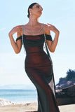 Black Red Mermaid Off the Shoulder Beaded Bridesmaid Dress with Slit